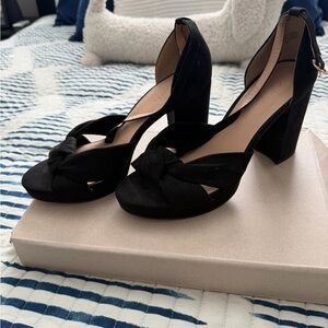LOFT Black Knotted Suede Block Heel Sandals